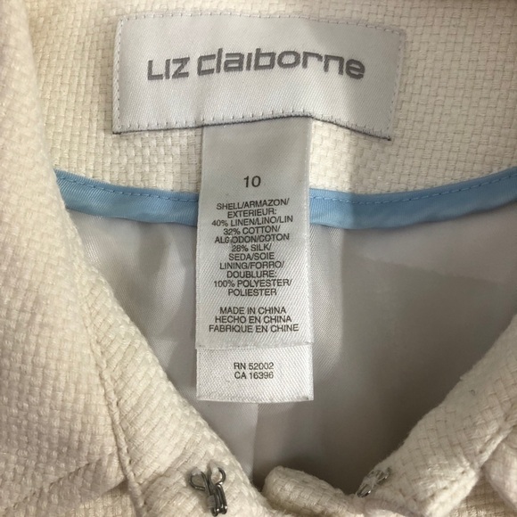 Vintage - LIZ CLAIBORNE Linen, Cotton & Silk Blend White Woven Jacket - Size 10 - Picture 3 of 6